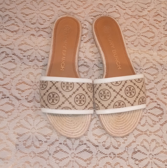 Tory Burch Monogram Espadrille Slides - Picture 1 of 8